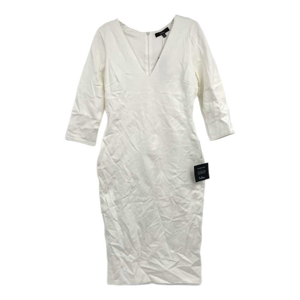 Lulu's Cream Midi Dress 3/4 Sleeve V-Neck Zip | Womens M